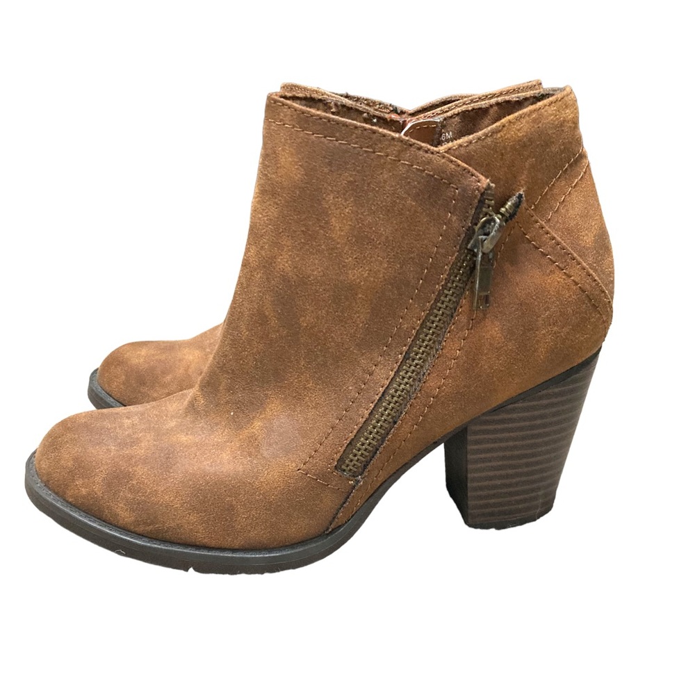Rampage Erica size 6 heeled ankle boot bootie cognac brown
